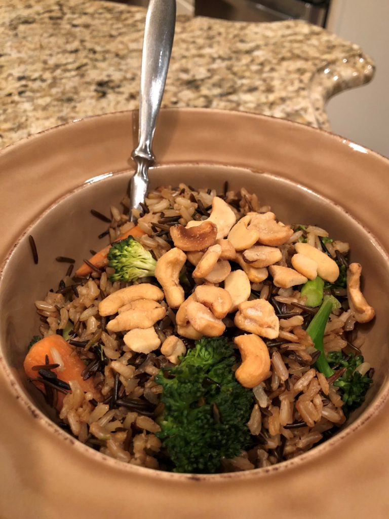 Fried rice with broccoli, carrots, soy sauce, and cashews - Sample Daniel Fast Meal Plan | Millennials with Meaning